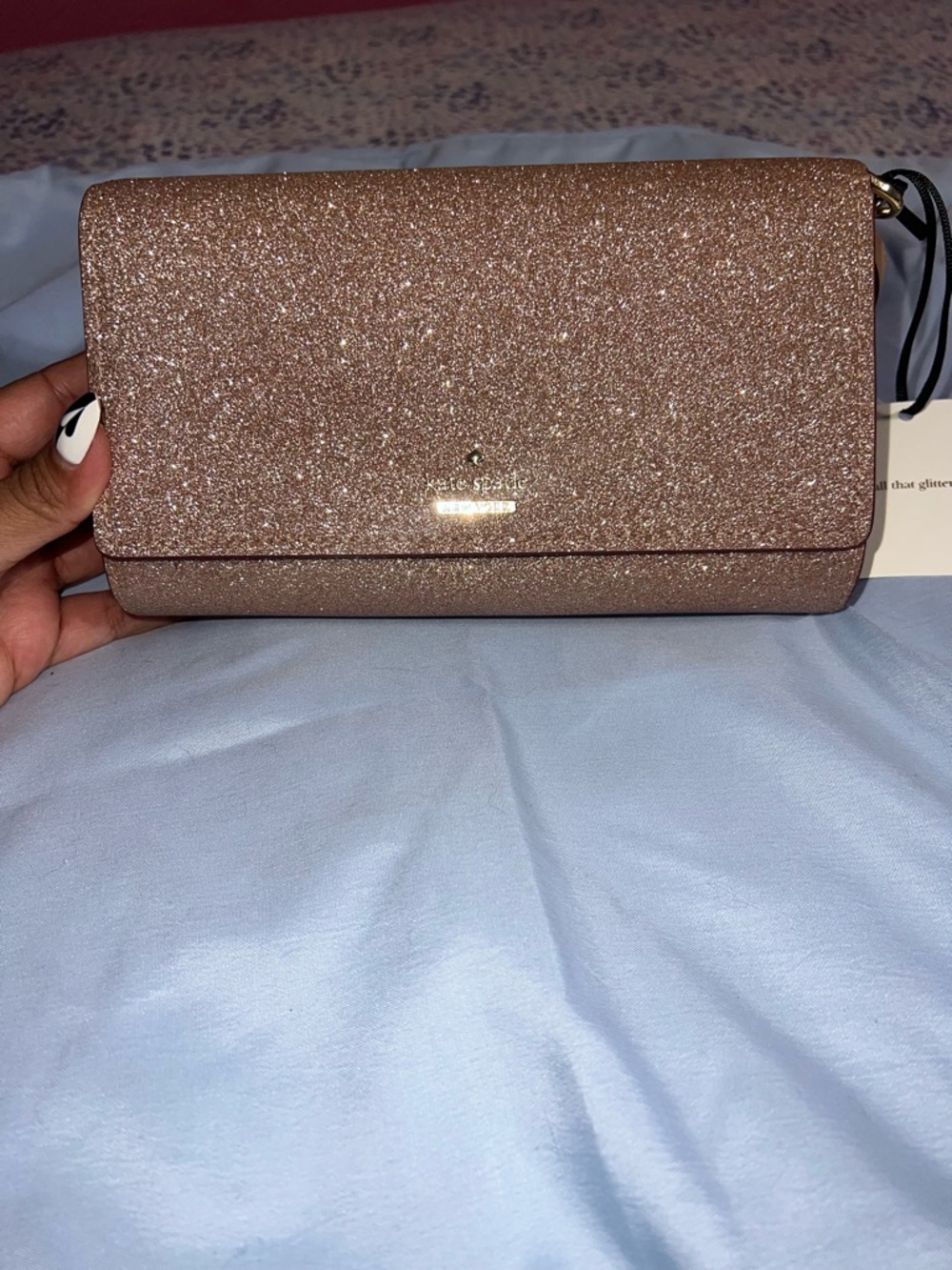 kate spade rose gold glitter wristlet clutch